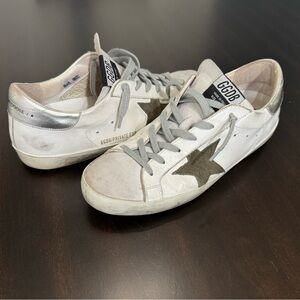 Golden Goose White and Silver Superstar Sneakers